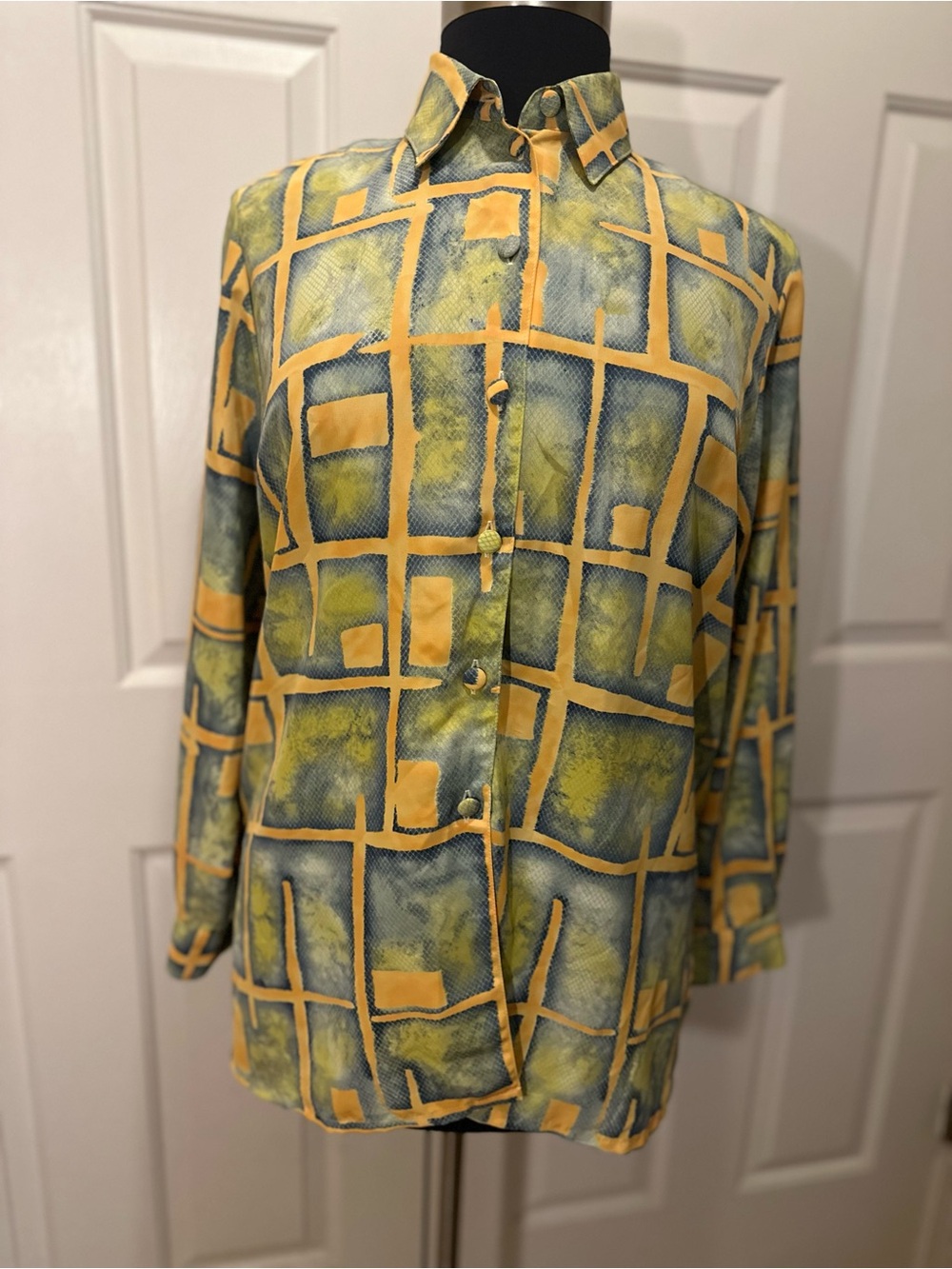 Women’s  Beverly Rose U.S.A. vintage Yellow & Green Geometric Button-Up Shirt